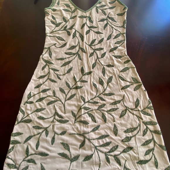 Jeanette Kastenberg Small Beige with green sequined leaf Dress size S - Picture 2 of 4